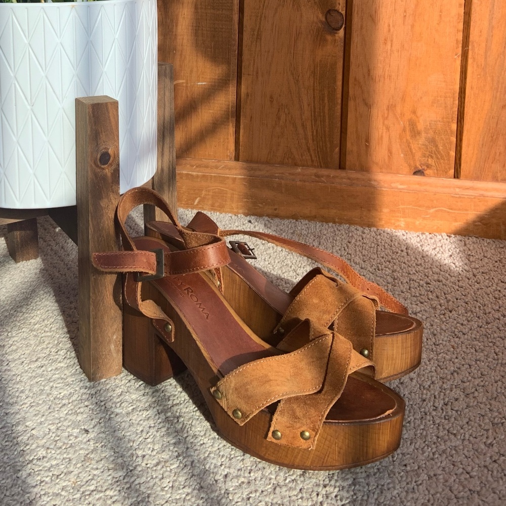 Italian leather wooden heels